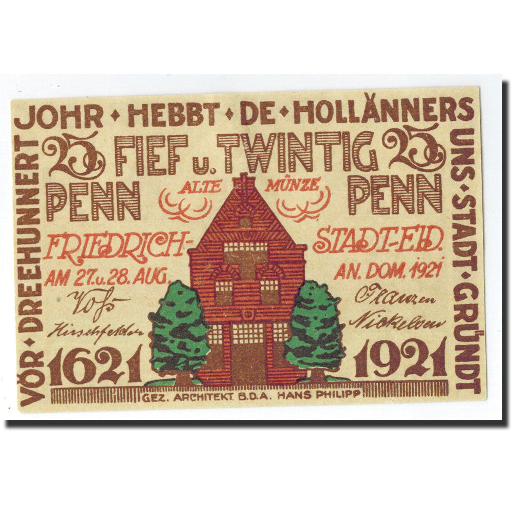 Billet, Allemagne, Friedrichstadt Stadt, 25 Pfennig, Maison, 1921, 1921-08-27