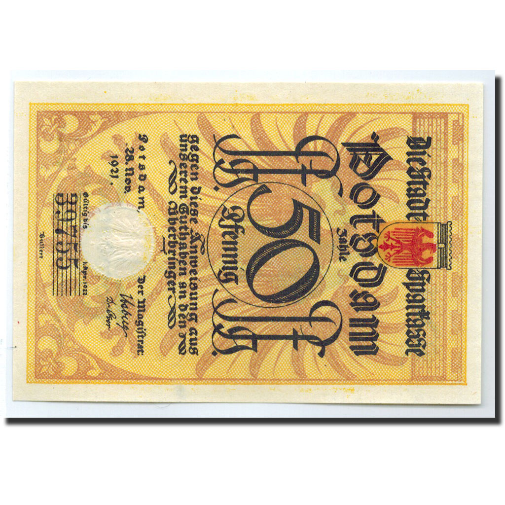 Billet, Allemagne, Potsdam, 50 Pfennig, soldat, 1921, 1921-11-28, NEUF