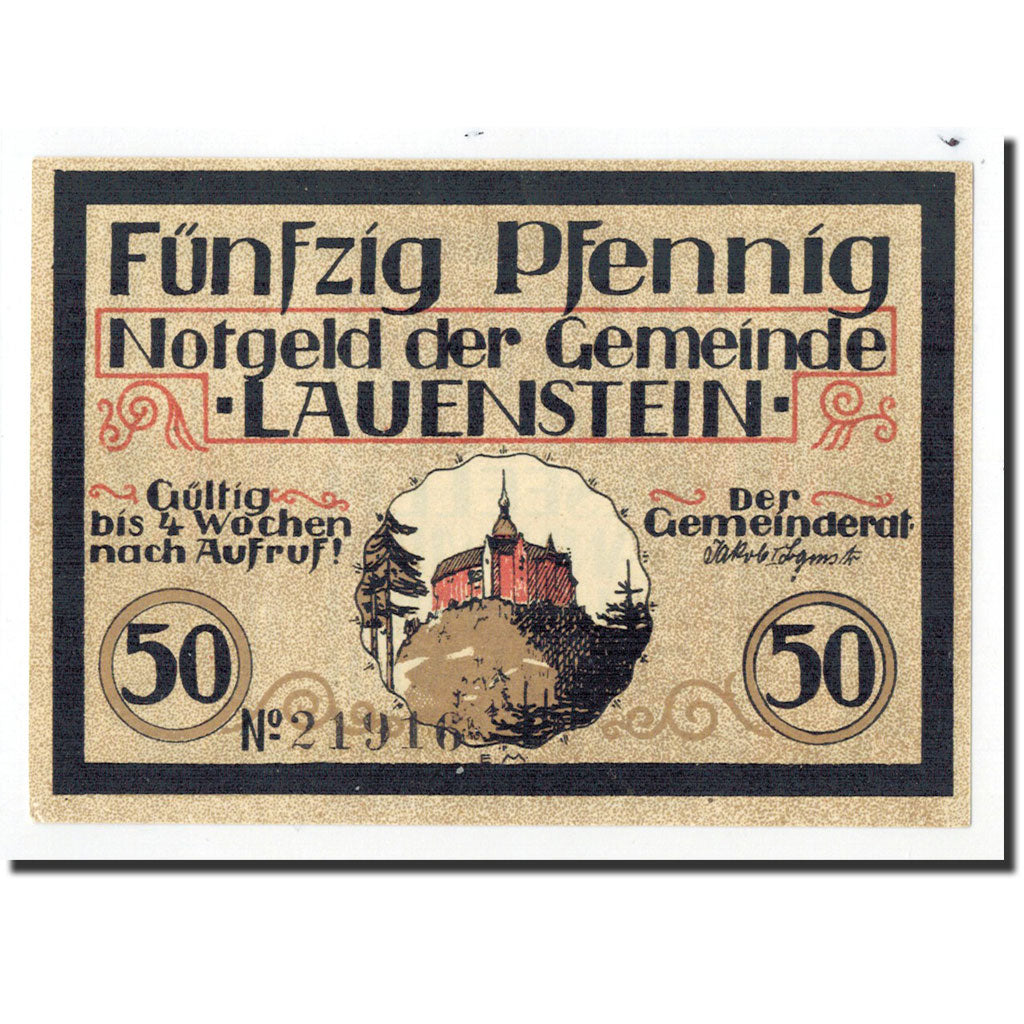 Billet, Allemagne, Lauenstein, 50 Pfennig, personnage, 1921, Undated, NEUF