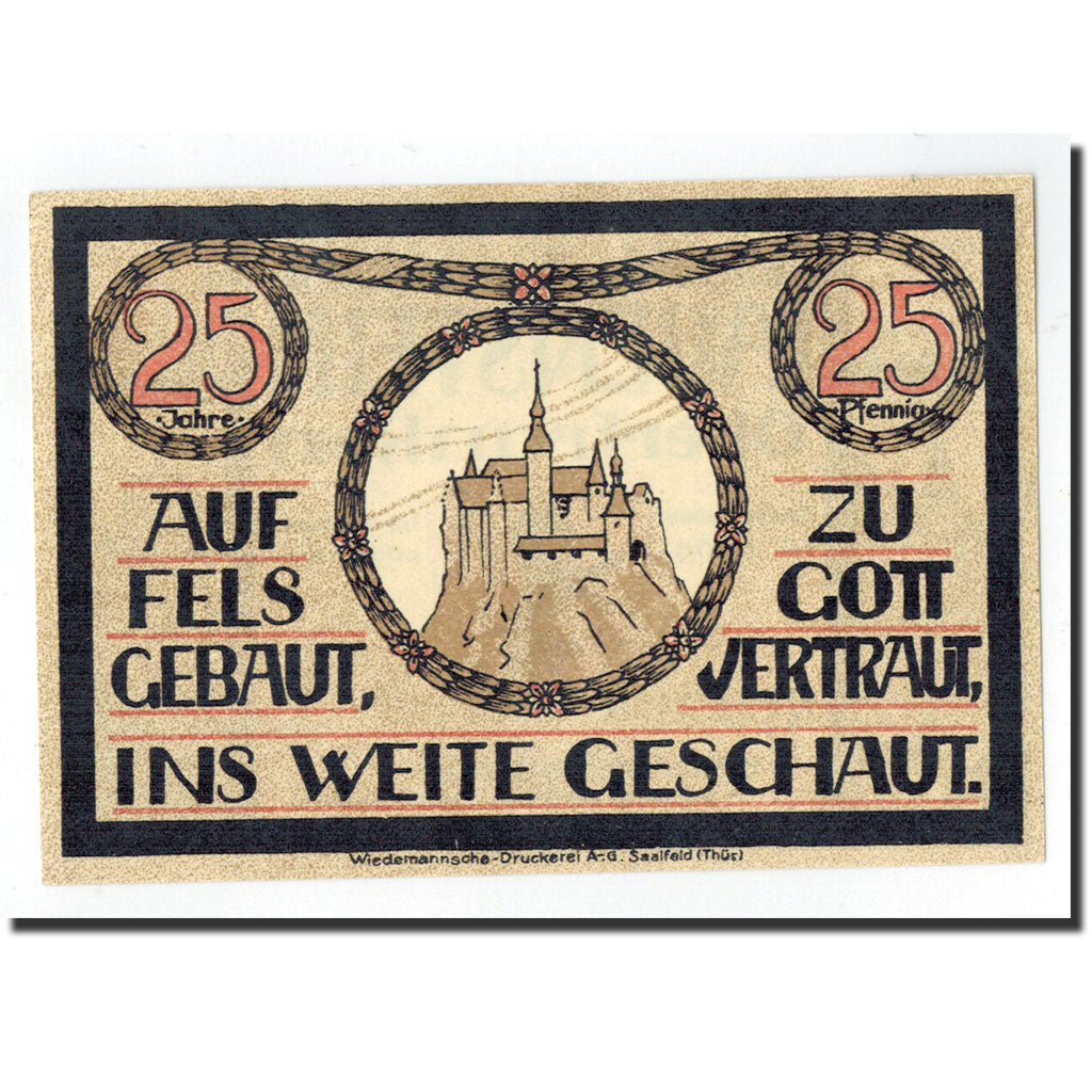 Biljet, Duitsland, Lauenstein, 25 Pfennig, château, 1921, Undated, NIEUW