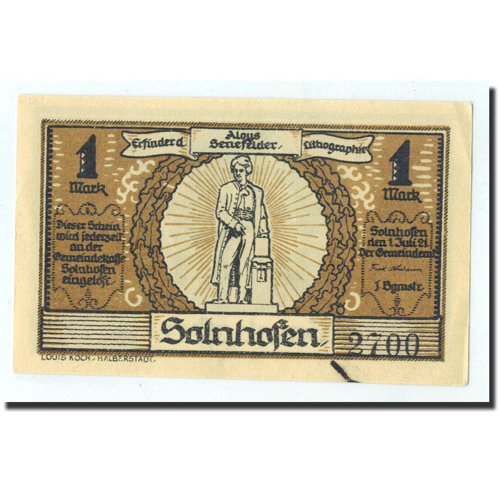 Billet, Allemagne, Solnhofen Gemeinde, 1 Mark, voute, 1921, 1921-07-01, NEUF