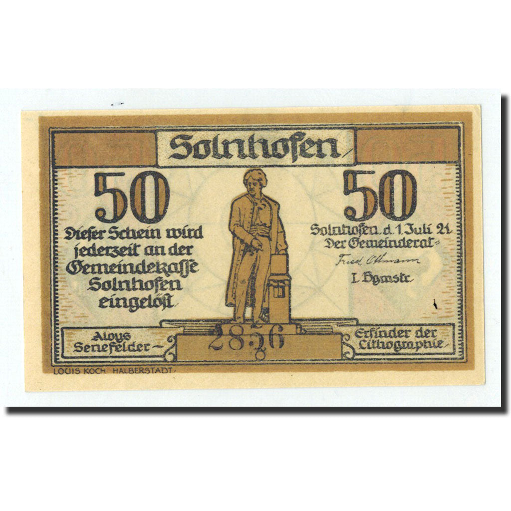 Billet, Allemagne, Solnhofen Gemeinde, 50 Pfennig, métier, 1921, 1921-07-01