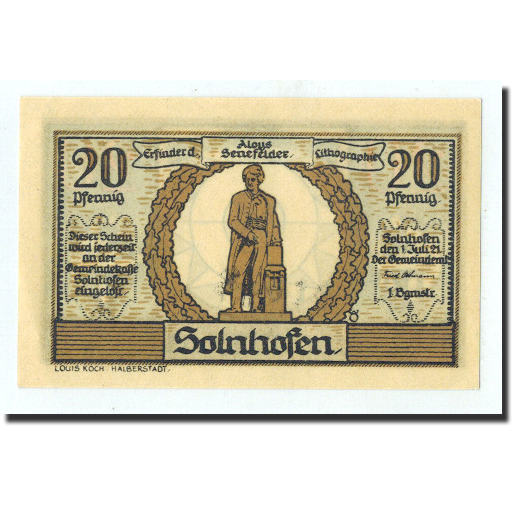 Billet, Allemagne, Solnhofen Gemeinde, 20 Pfennig, métier, 1921, 1921-07-01