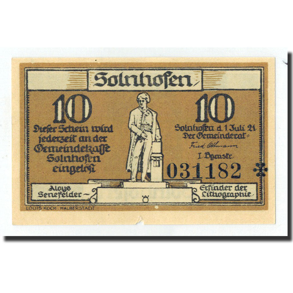 Biljet, Duitsland, Solnhofen Gemeinde, 10 Pfennig, voute, 1921, 1921-07-01