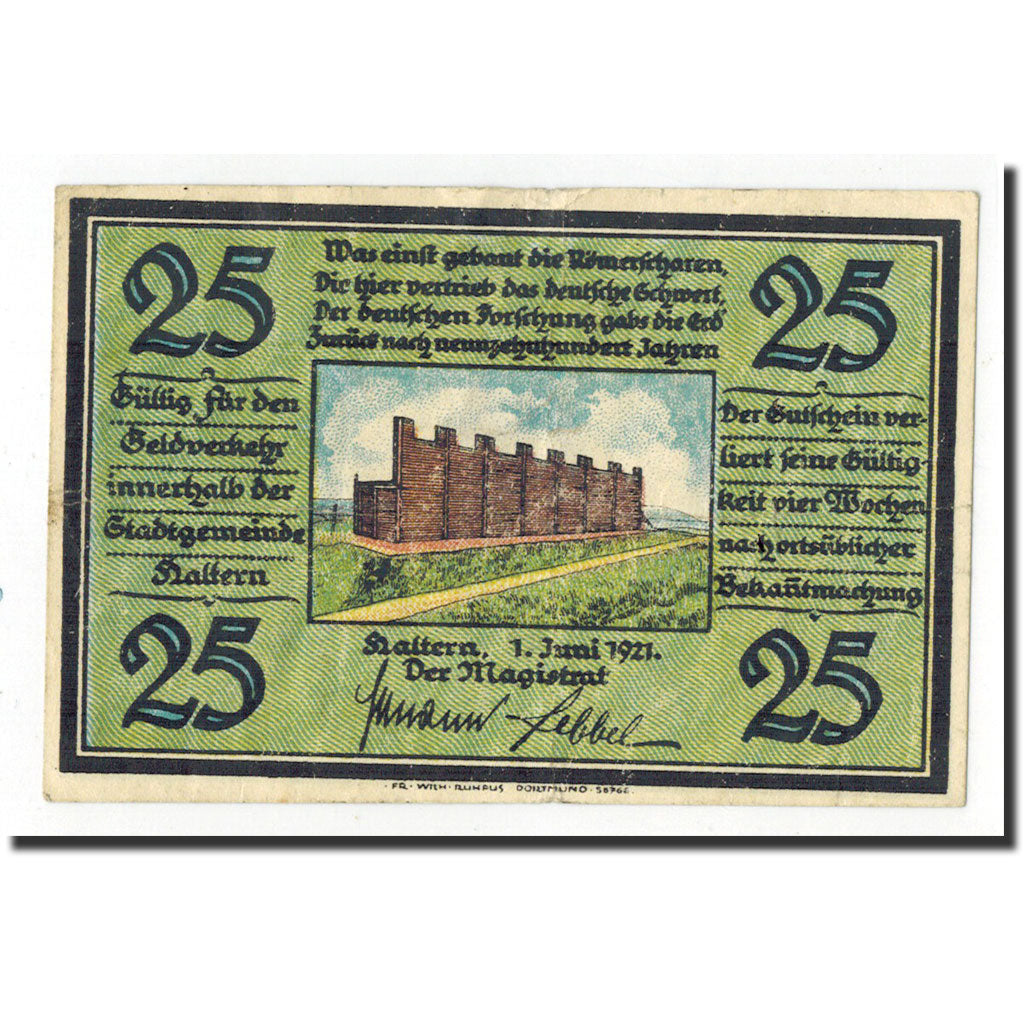 Billet, Allemagne, Haltern, 25 Pfennig, construction, 1921, 1921-06-01, TTB+