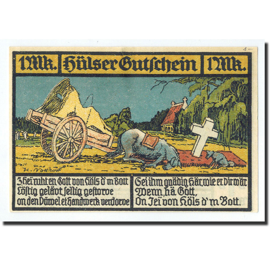 Billet, Allemagne, Hüls bei krefeld, 1 Mark, calèche, 1921, 1921-11-01, NEUF