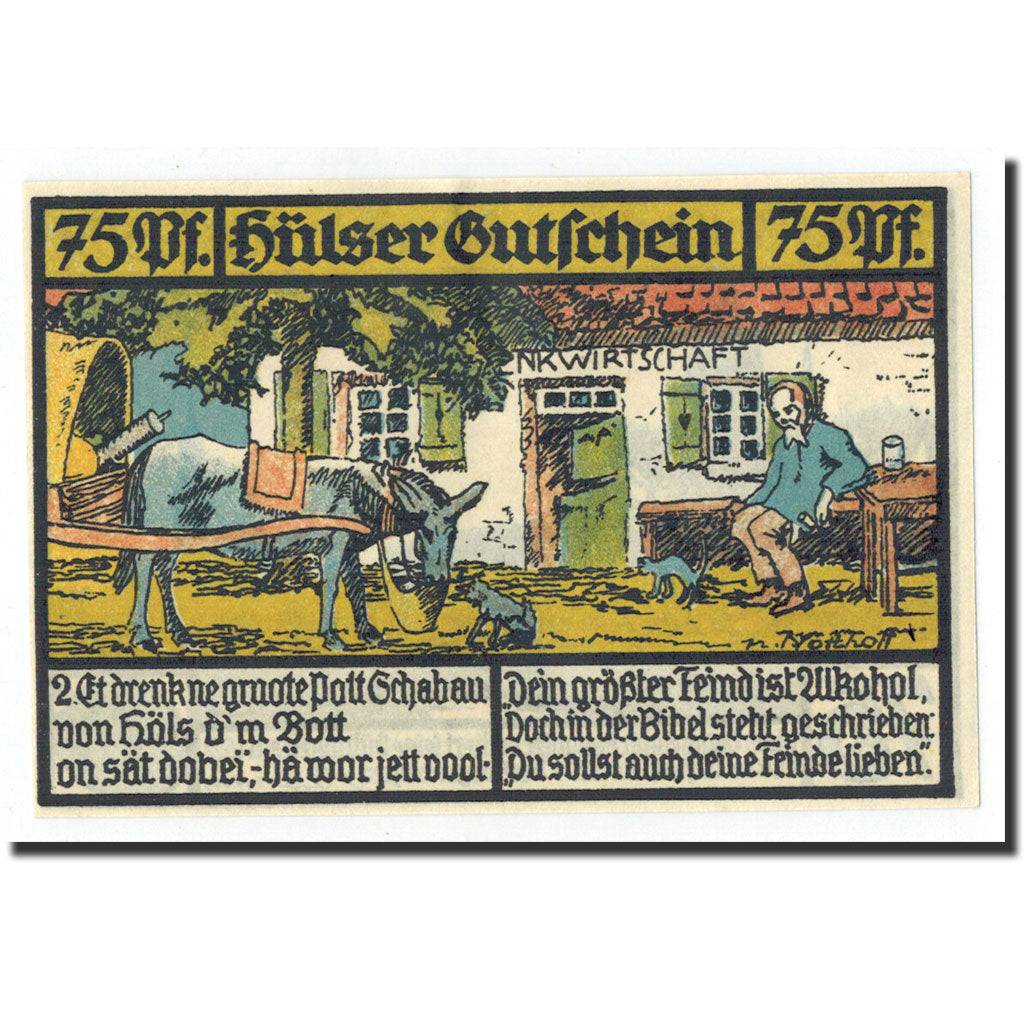Billet, Allemagne, Hüls bei krefeld, 75 Pfennig, personnage, 1921, 1921-11-01