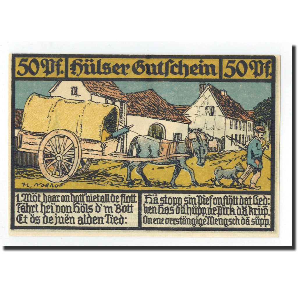 Biljet, Duitsland, Hüls bei krefeld, 50 Pfennig, personnage 1, 1921
