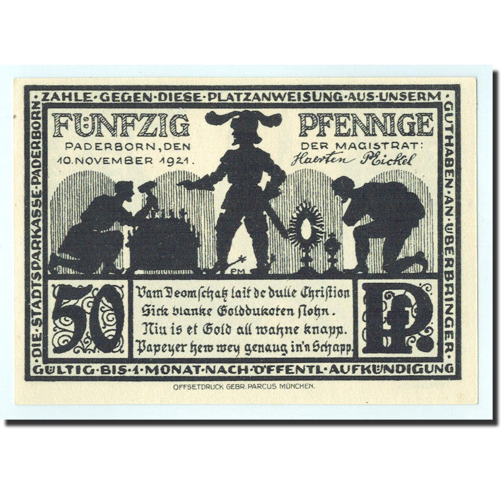 Biljet, Duitsland, Paderborn, 50 Pfennig, Eglise, 1921, 1921-11-10, NIEUW