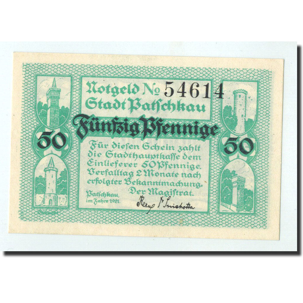 Billet, Allemagne, Patschkau, 50 Pfennig, Monument, 1921, Undated, NEUF