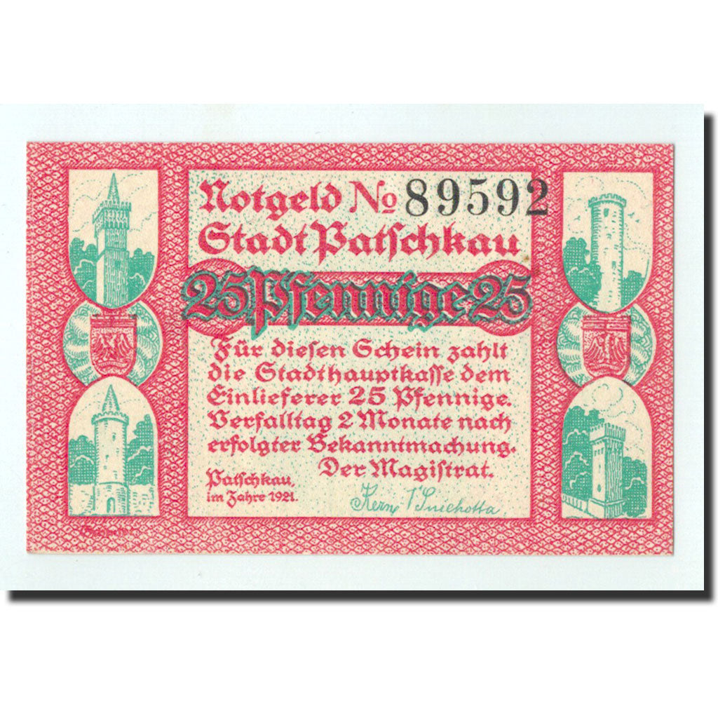 Billet, Allemagne, Patschkau, 25 Pfennig, château, 1921, Undated, NEUF