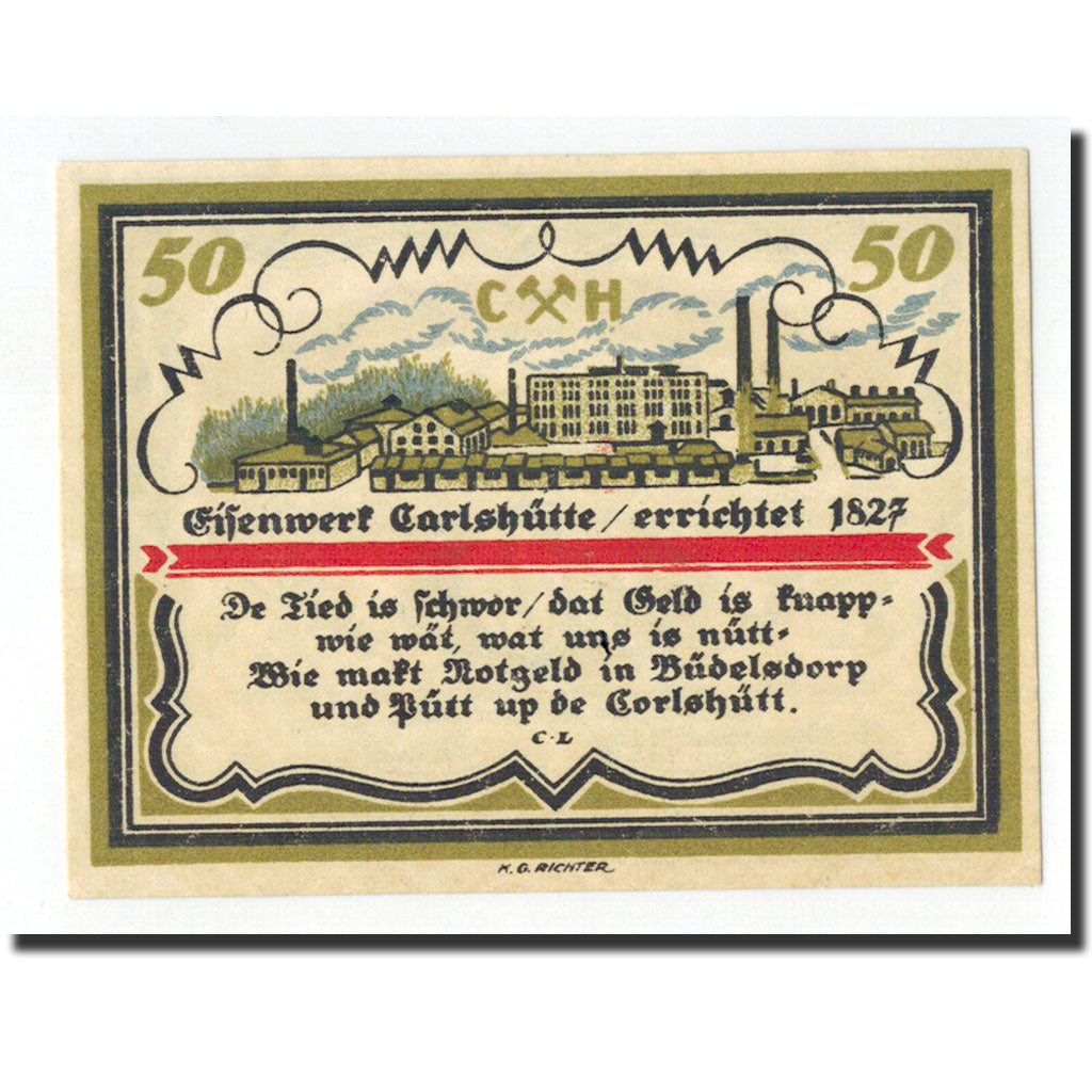 Billet, Allemagne, Budelsdorf Gemeinde, 50 Pfennig, Usine, O.D, Undated, NEUF