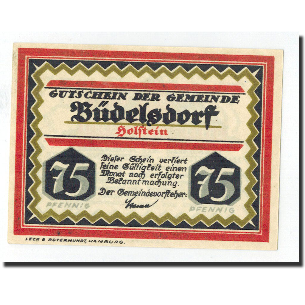 Billet, Allemagne, Budelsdorf Gemeinde, 75 Pfennig, Maison, O.D, Undated, NEUF