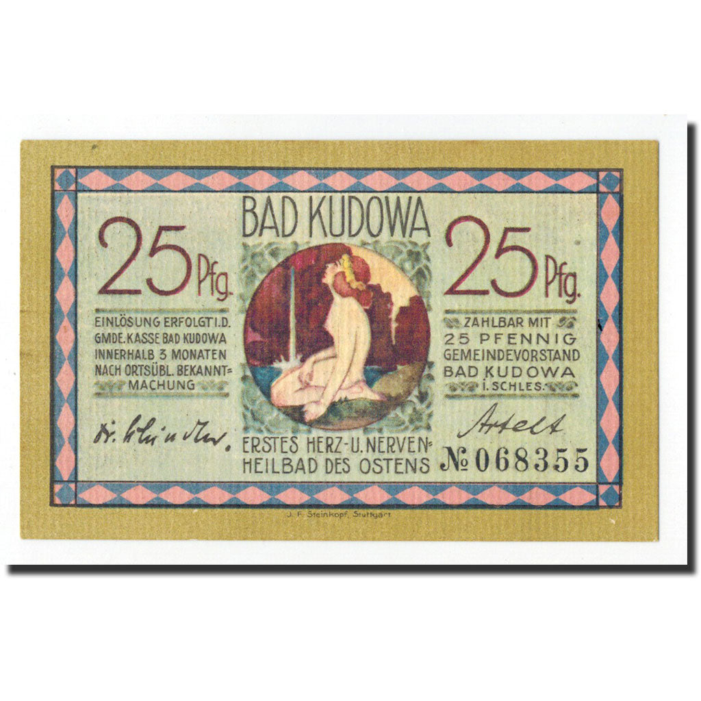Billet, Allemagne, Kudowa, 25 Pfennig, paysage, O.D, Undated, NEUF, Mehl:748.1