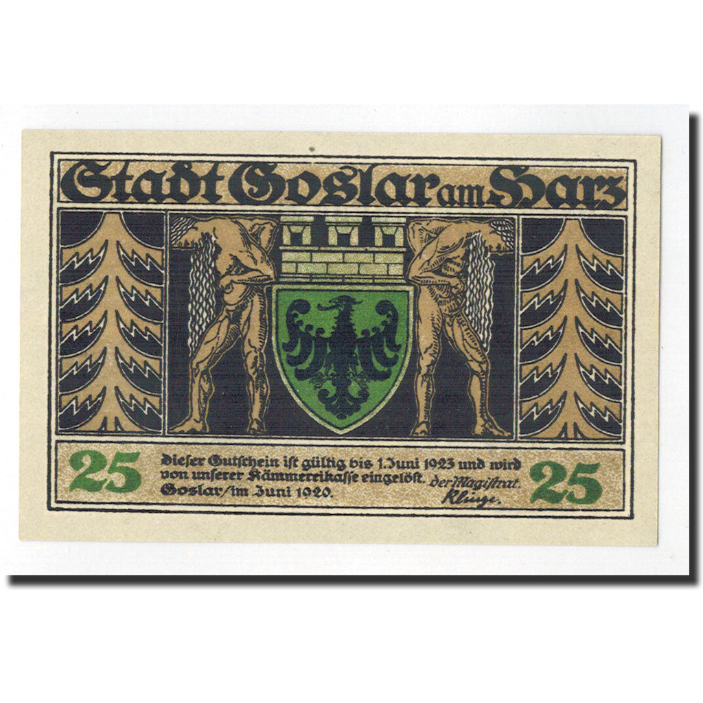 Billet, Allemagne, Goslar Stadt, 25 Pfennig, Ville, 1920, Undated, NEUF