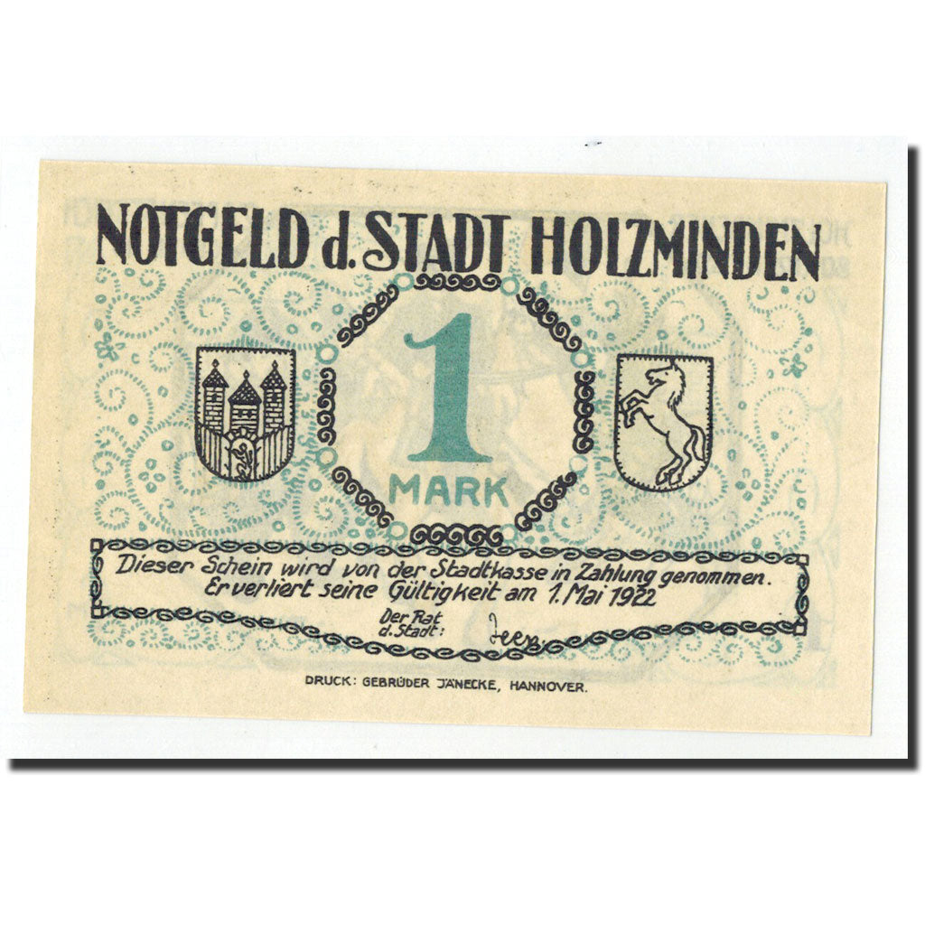Billet, Allemagne, Holzminden, 1 Mark, cavalier, O.D, Undated, NEUF, Mehl:625.1