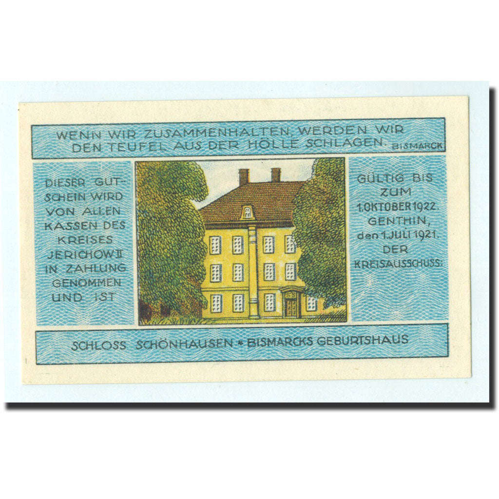 Biljet, Duitsland, Jerichow, 1 Mark, portrait, 1921, 1921-07-01, NIEUW