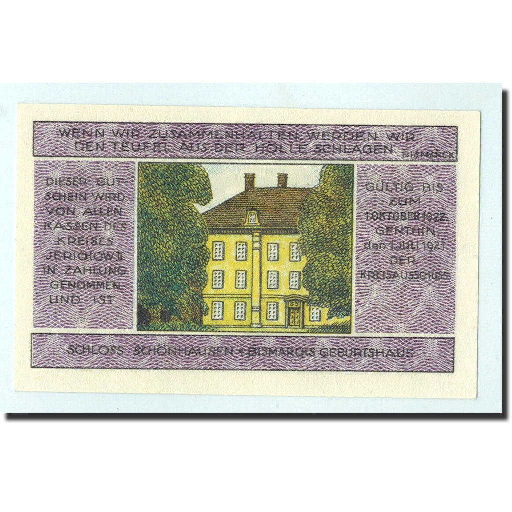 Billet, Allemagne, Jerichow, 3 Mark, portrait, 1921, 1921-07-01, NEUF