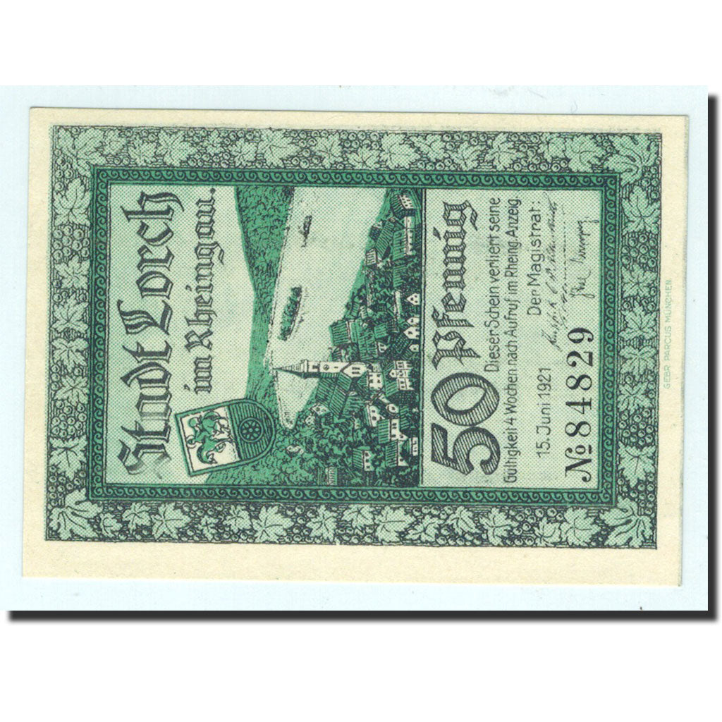 Billet, Allemagne, Lorch, 50 Pfennig, paysage, 1921, 1921-06-15, NEUF