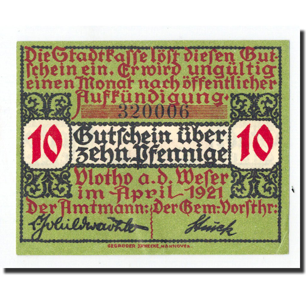 Biljet, Duitsland, Vlotho, 10 Pfennig, Citation, 1921, Undated, NIEUW