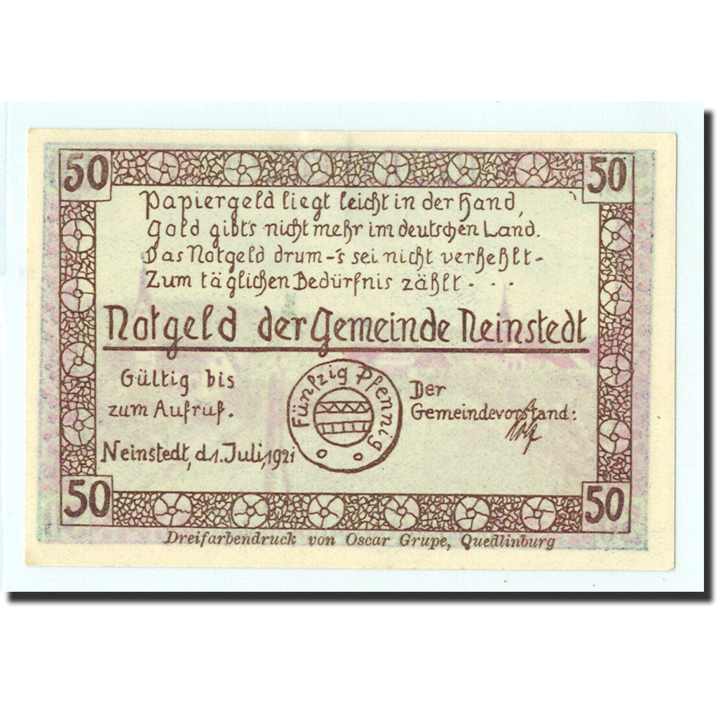 Billet, Allemagne, Neinstedt, 50 Pfennig, paysage, O.D, Undated, NEUF