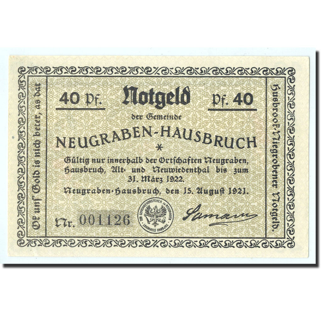 Billet, Allemagne, Neugraben Hausbruch, 40 Pfennig, personnage, 1921