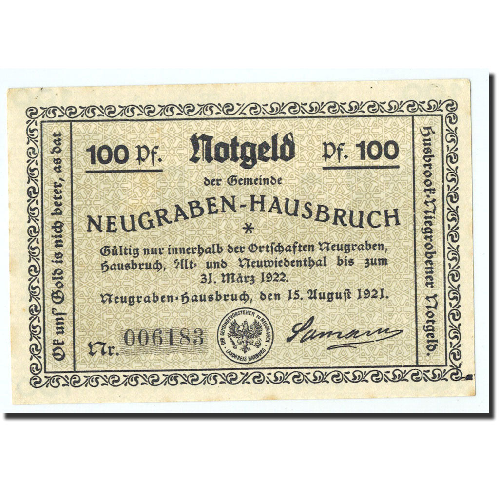 Billet, Allemagne, Neugraben Hausbruch, 100 Pfennig, personnage, 1921