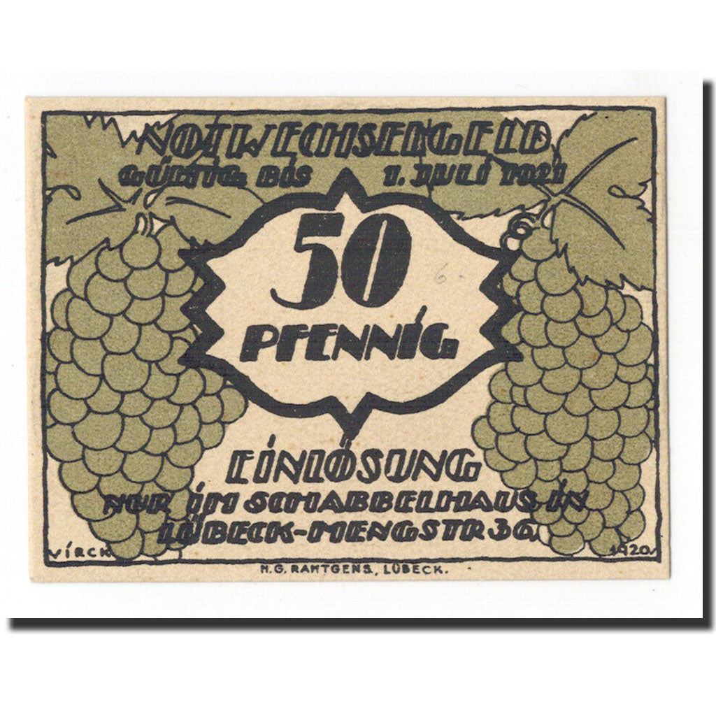 Biljet, Duitsland, Lübeck, 50 Pfennig, Maison, O.D, Undated, NIEUW, Mehl:830.1