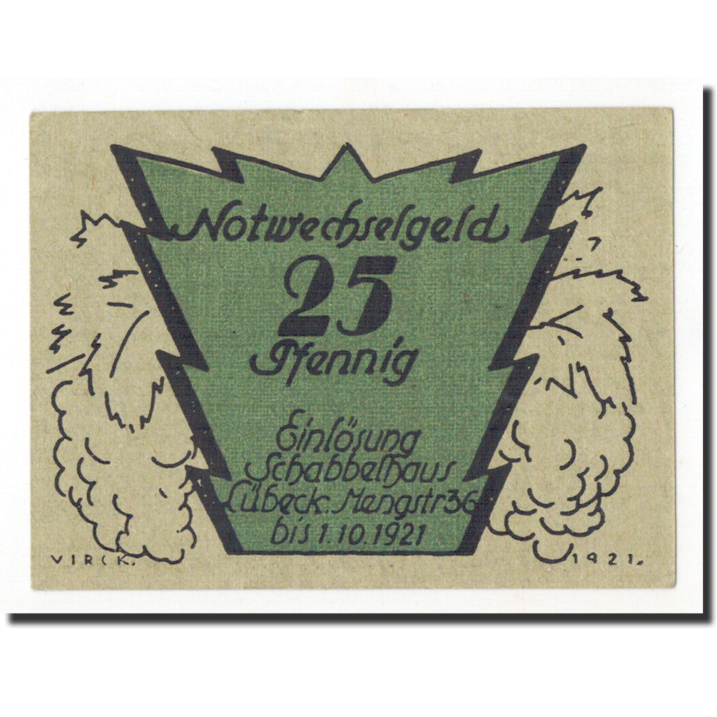 Biljet, Duitsland, Lübeck, 25 Pfennig, Maison, O.D, Undated, NIEUW, Mehl:830.3