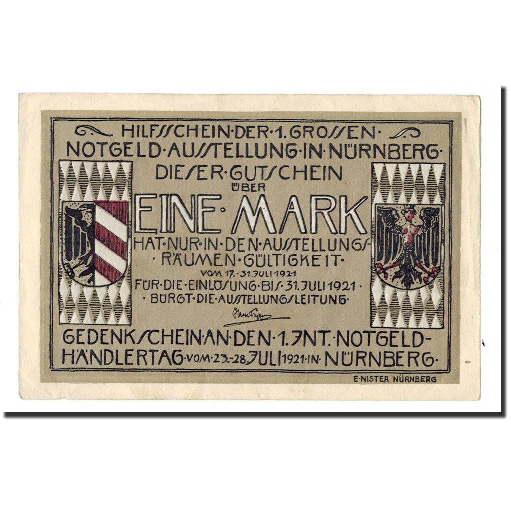 Biljet, Duitsland, Nürnberg, 1 Mark, Maison, 1921, 1921-07-17, SPL, Mehl:991.1
