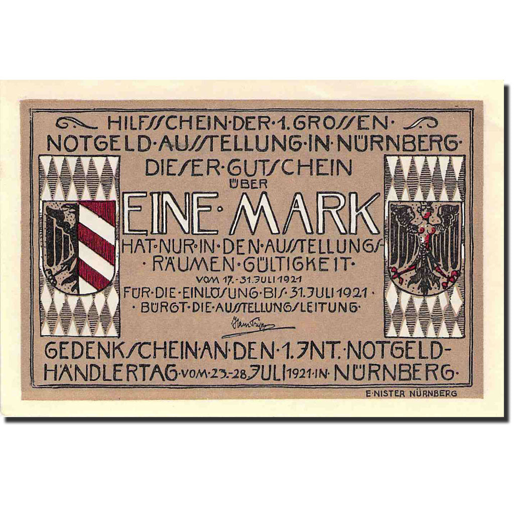 Billet, Allemagne, Nürnberg, 1 Mark, personnage, 1921, 1921-07-17, SPL