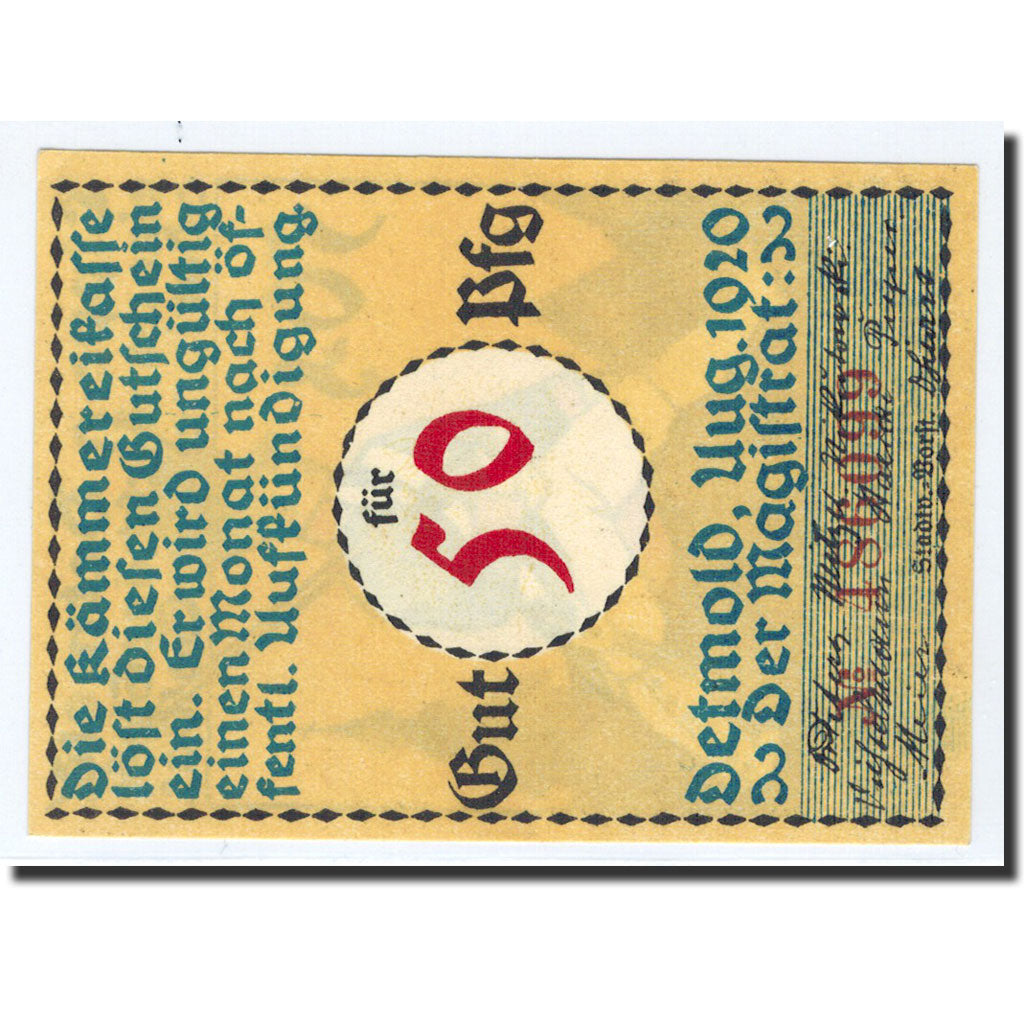 Biljet, Duitsland, Detmold, 50 Pfennig, soldat, 1920, Undated, SPL, Mehl:268.1