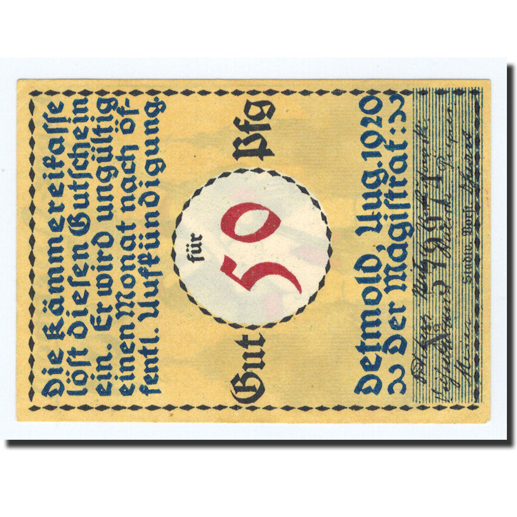 Biljet, Duitsland, Detmold, 50 Pfennig, soldat 1, 1920, Undated, SPL, Mehl:268.1