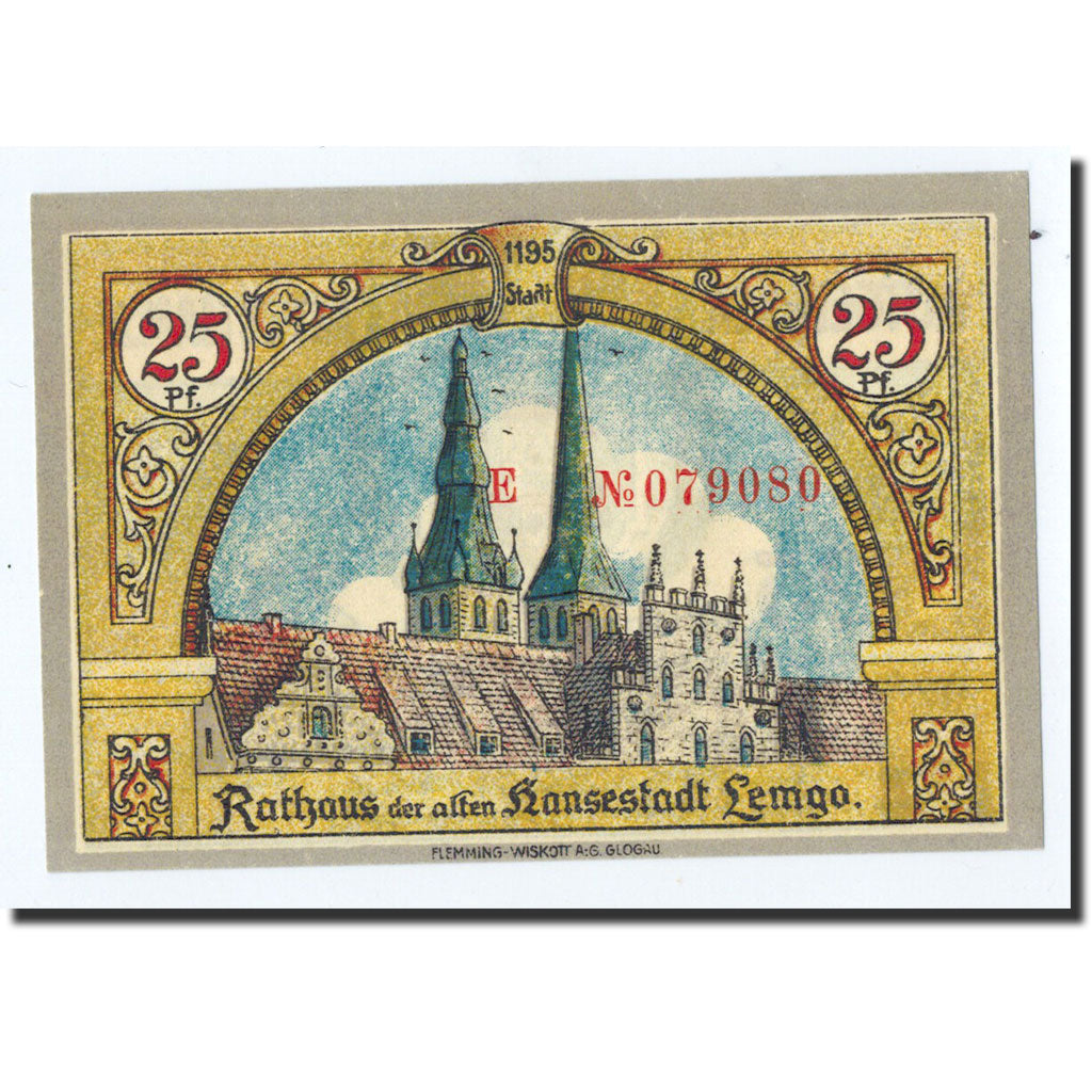 Biljet, Duitsland, Lemgo Stadt, 25 Pfennig, Eglise, 1921, 1921-05-25, SPL