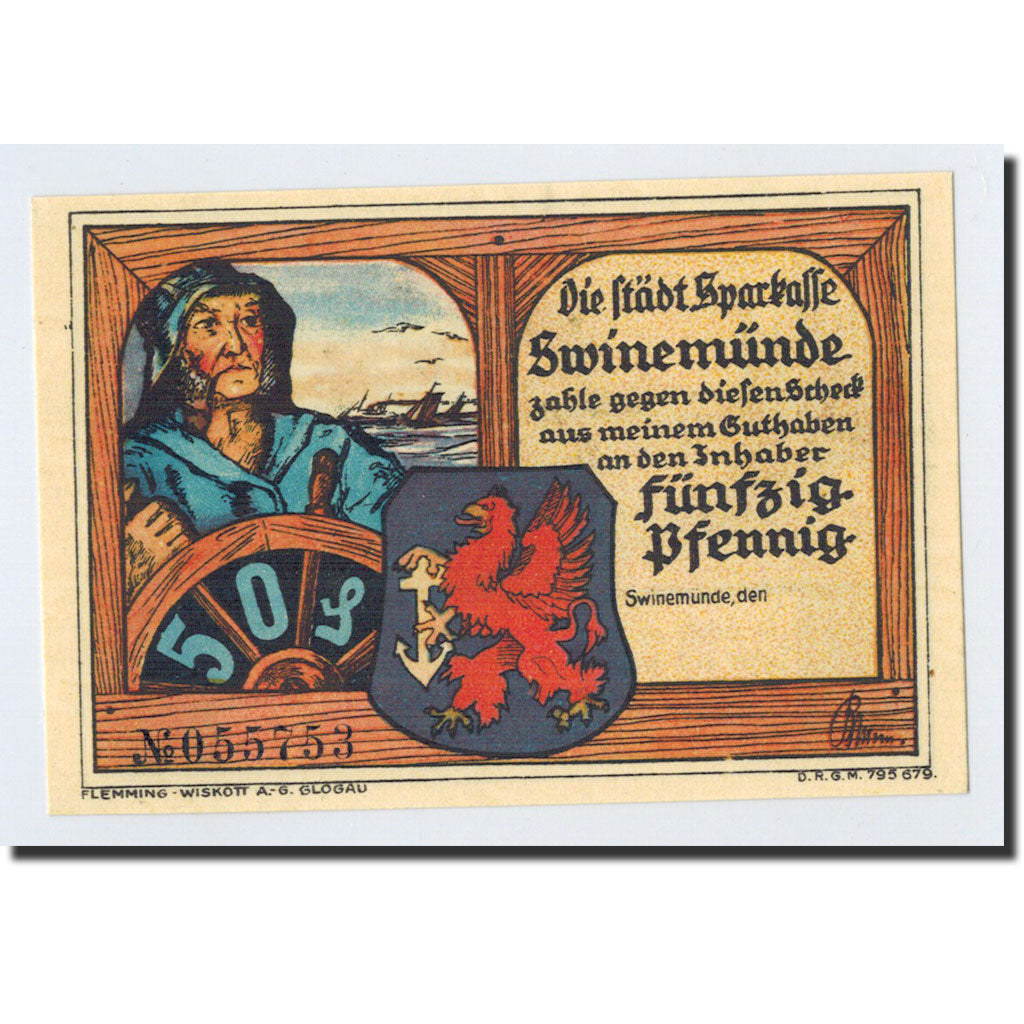 Billet, Allemagne, Swinemünde, 50 Pfennig, bateau, O.D, Undated, NEUF