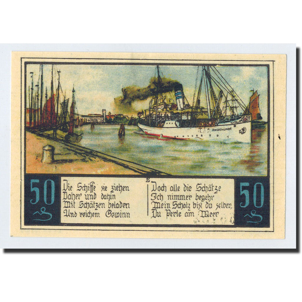 Billet, Allemagne, Swinemünde, 50 Pfennig, bateau, O.D, Undated, NEUF