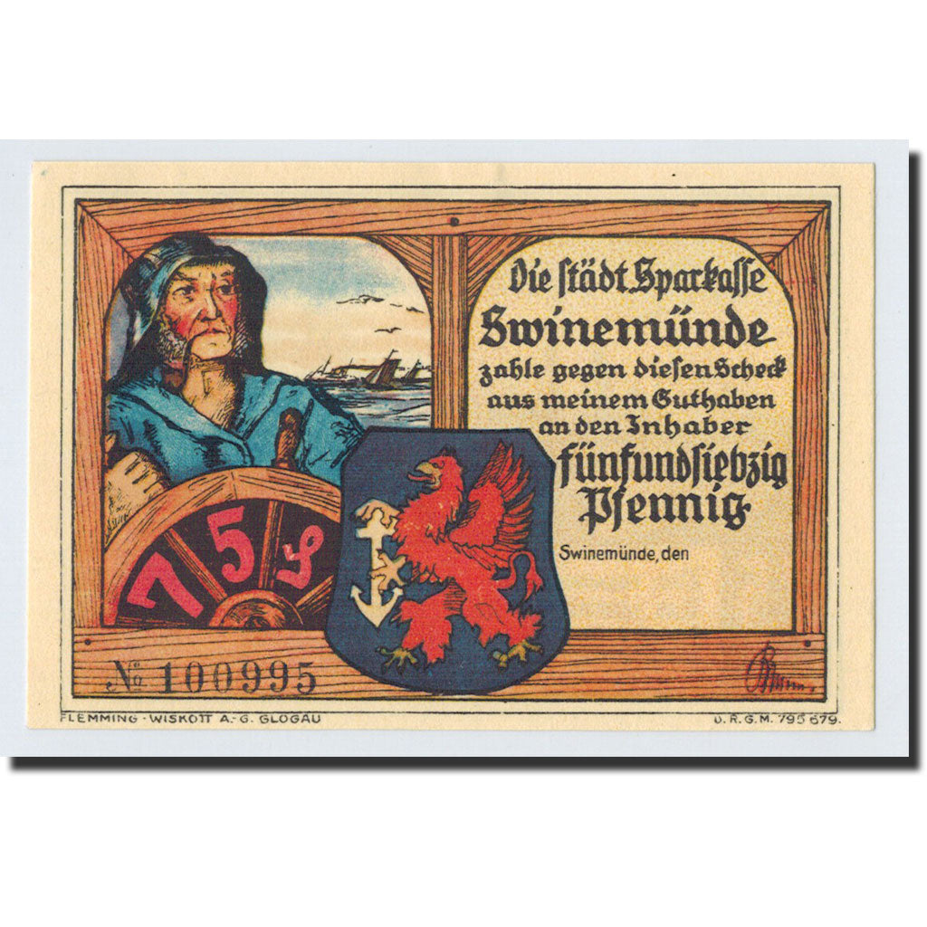 Biljet, Duitsland, Swinemünde, 75 Pfennig, bateau, O.D, Undated, NIEUW