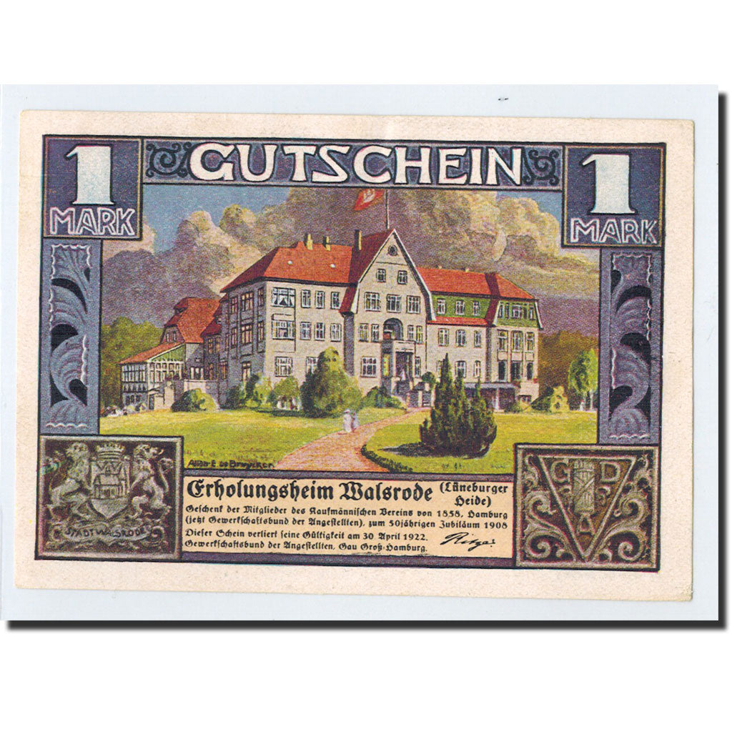 Billet, Allemagne, Walsrode, 1 Mark, paysage, O.D, Undated, SPL, Mehl:1372.1