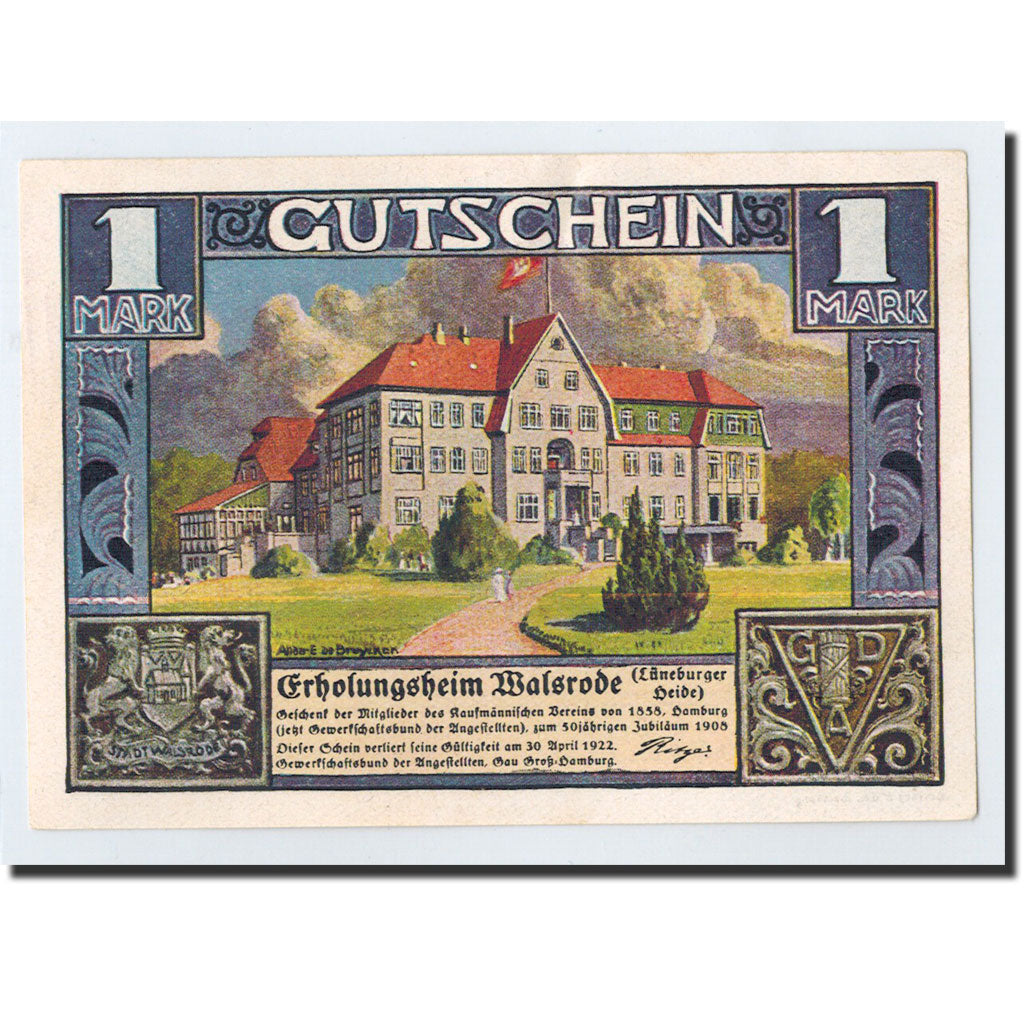 Billet, Allemagne, Walsrode, 1 Mark, calèche, O.D, Undated, SPL, Mehl:1372.1