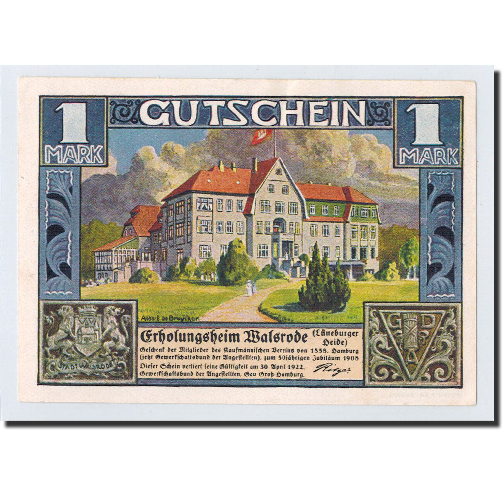 Billet, Allemagne, Walsrode, 1 Mark, paysage 1, O.D, Undated, SPL, Mehl:1372.1