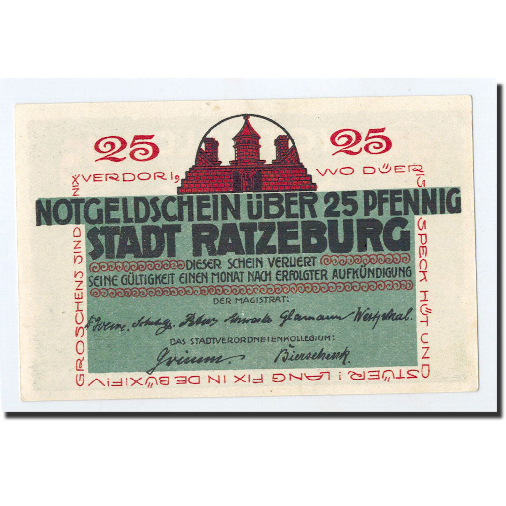 Billet, Allemagne, Ratzeburg, 25 Pfennig, paysage, O.D, Undated, SPL