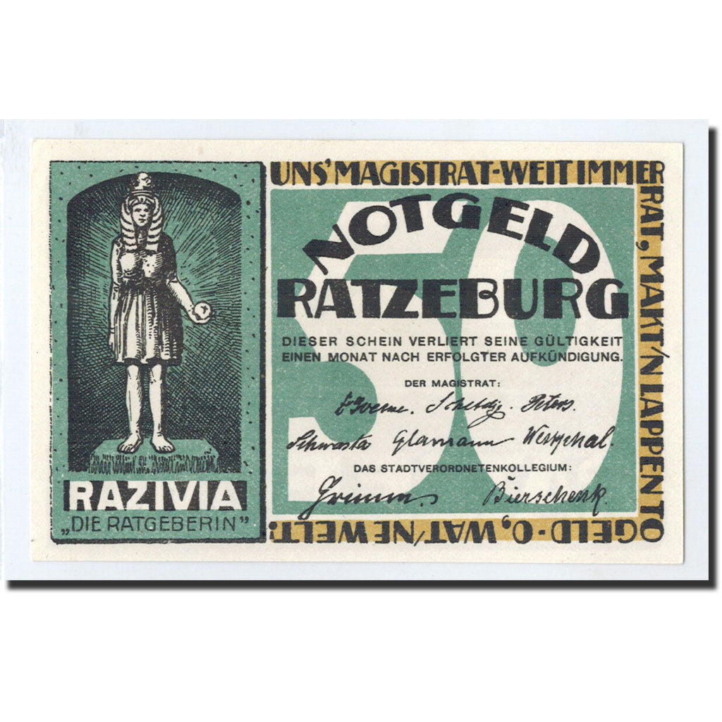 Billet, Allemagne, Ratzeburg, 50 Pfennig, paysage, O.D, Undated, SPL