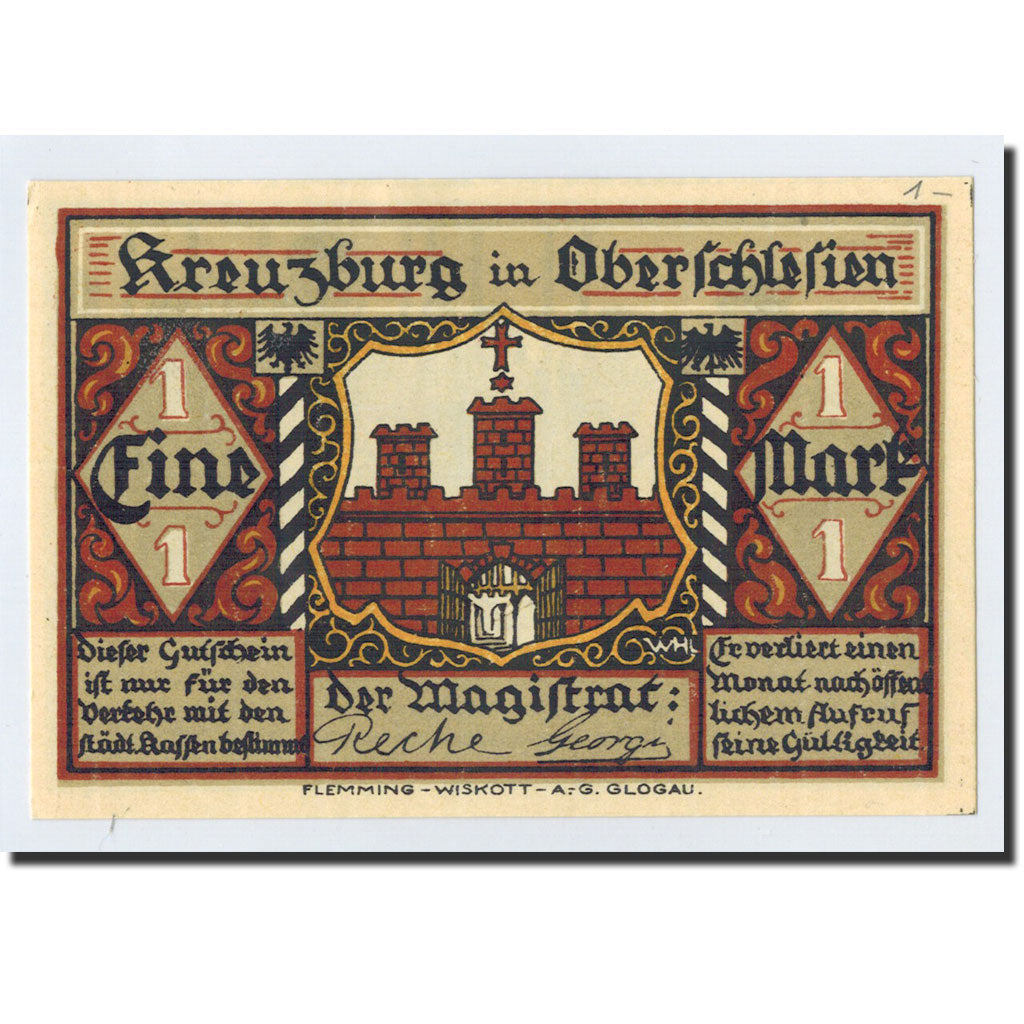 Biljet, Duitsland, Kreuzburg, 1 Mark, personnage, 1921, 1921-10-18, NIEUW