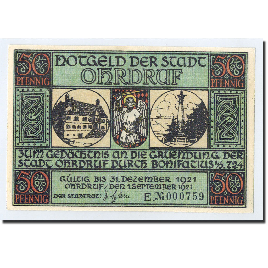 Biljet, Duitsland, Ohrdruf Stadt, 50 Pfennig, personnage 2, 1921, 1921-09-01