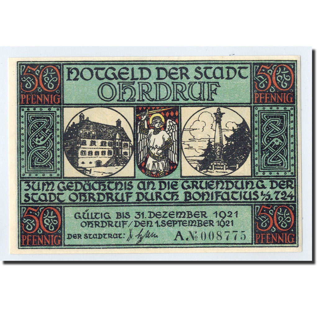 Biljet, Duitsland, Ohrdruf Stadt, 50 Pfennig, personnage 3, 1921, 1921-09-01