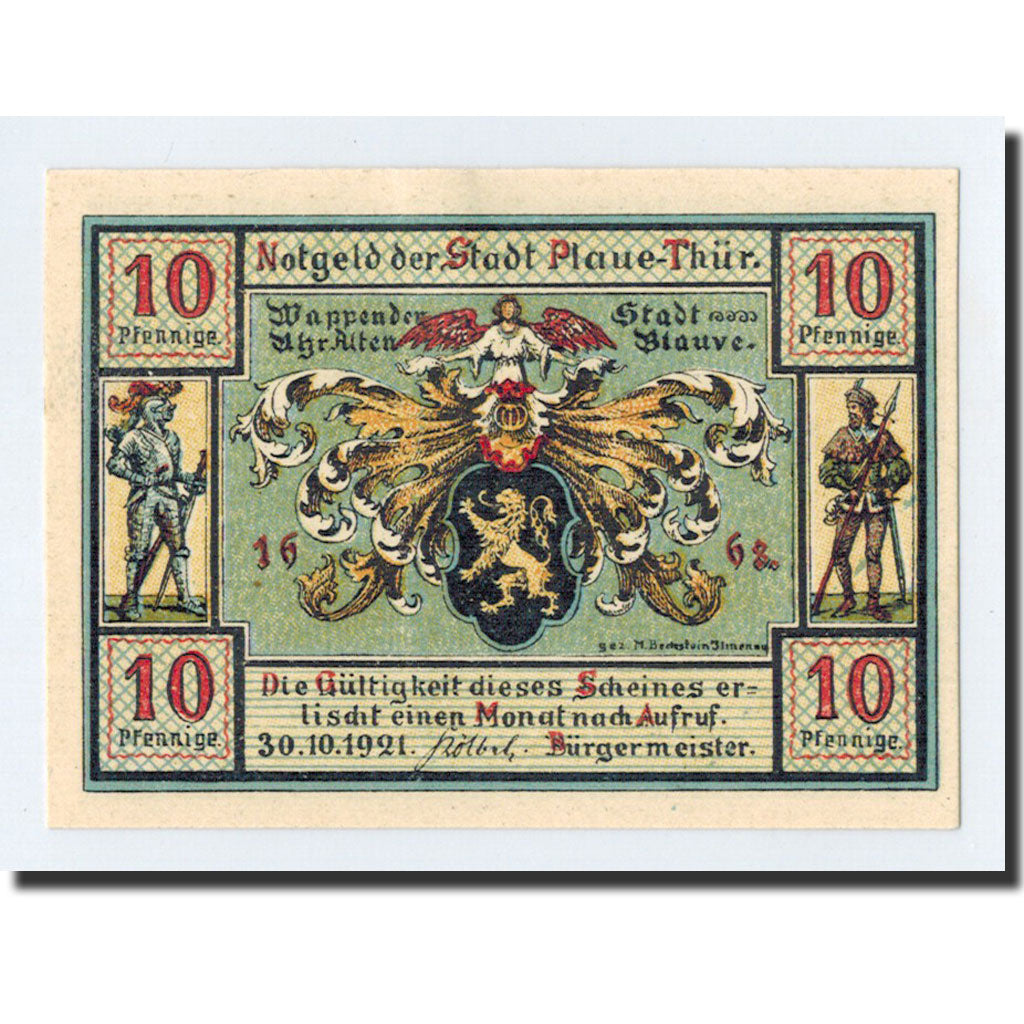 Billet, Allemagne, Plaue, 10 Pfennig, Maison, 1921, 1921-10-30, NEUF