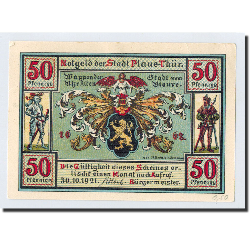 Biljet, Duitsland, Plaue, 50 Pfennig, rue, 1921, 1921-10-30, NIEUW, Mehl:1062.1