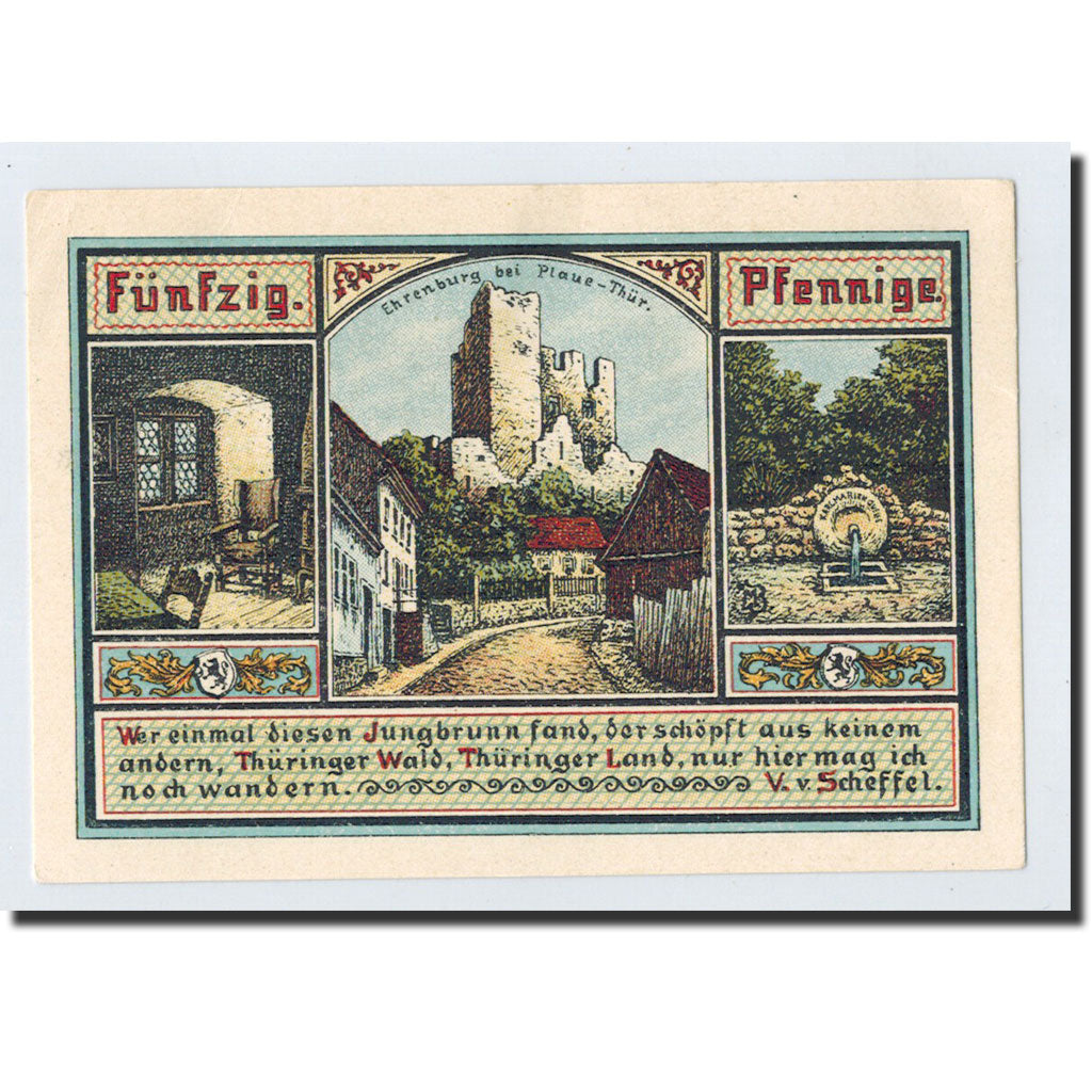 Biljet, Duitsland, Plaue, 50 Pfennig, rue, 1921, 1921-10-30, NIEUW, Mehl:1062.1