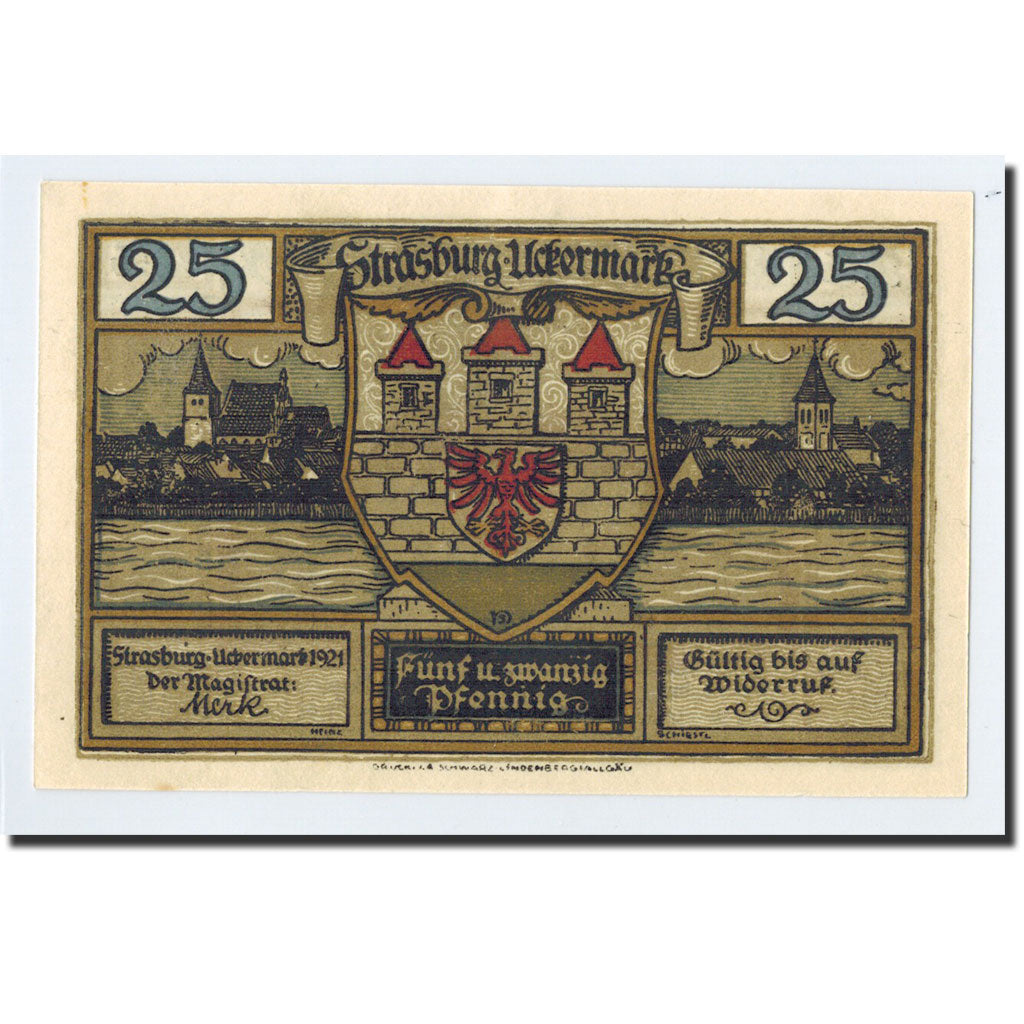 Biljet, Duitsland, Strasburg i Uckermark, 25 Pfennig, Maison, 1921, Undated