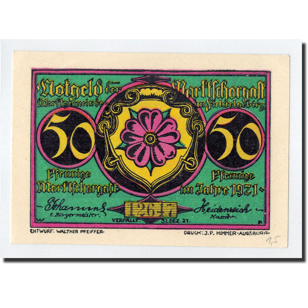 Biljet, Duitsland, Marktschorgast, 50 Pfennig, source, 1921, Undated, NIEUW